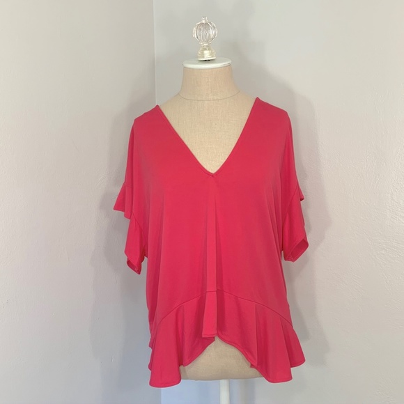 NWOT Zara Hot Pink Ruffle Hem Flowy T Shirt Top